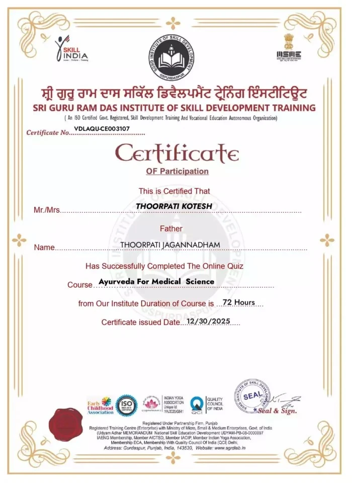 Ayurvedic certificate