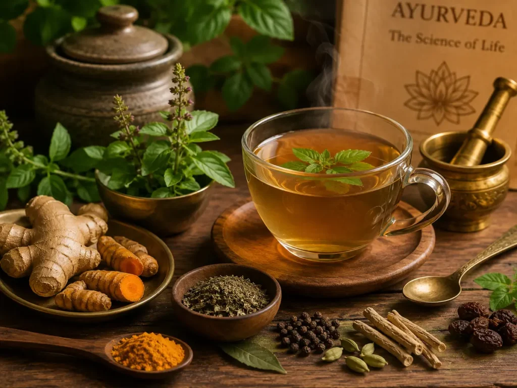 Ayurvedic herbal wellness still life